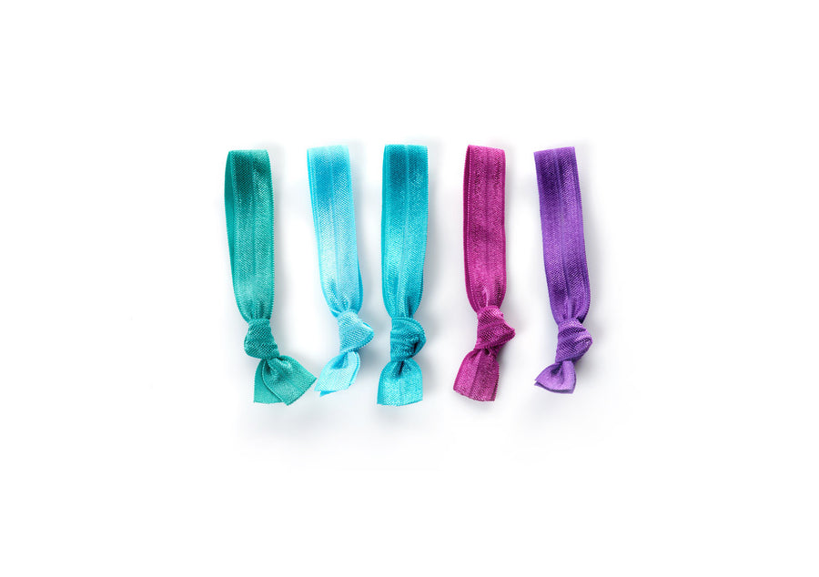 Vibrant - InStyler All Tied Up Hair Ties-Five ties in amethyst, aqua, turquoise, emerald and ruby. Laid on white background.